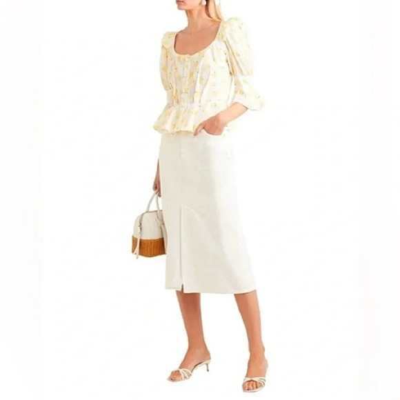 ANNA MASON Rosi Blouse White & Yellow Banana Ruffle Button Down Medium - Picture 3 of 8